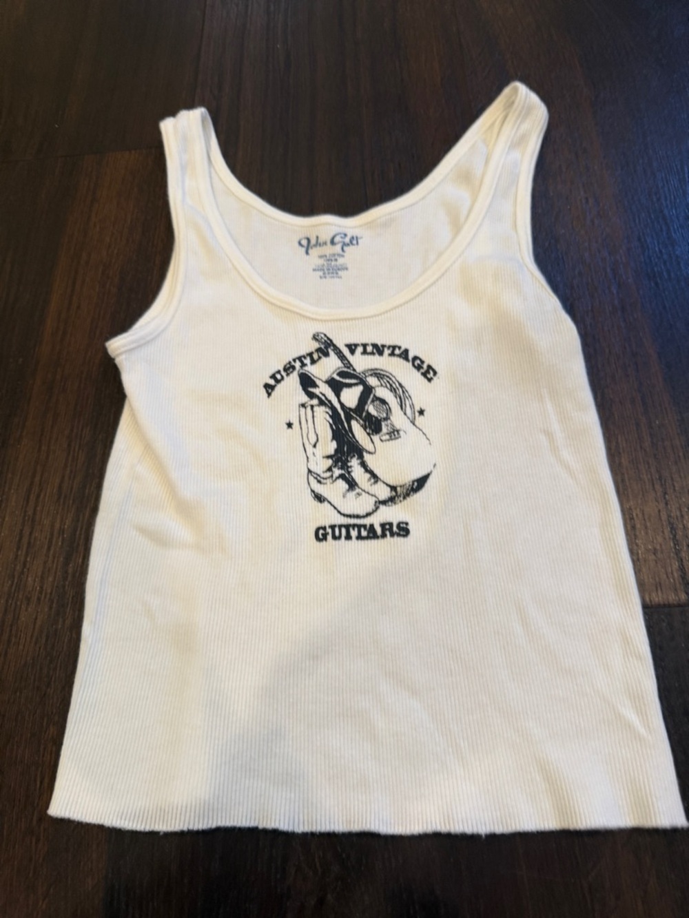 Brandy Melville Cream Ribbed Tank with Austin Vintage Guitars Graphic